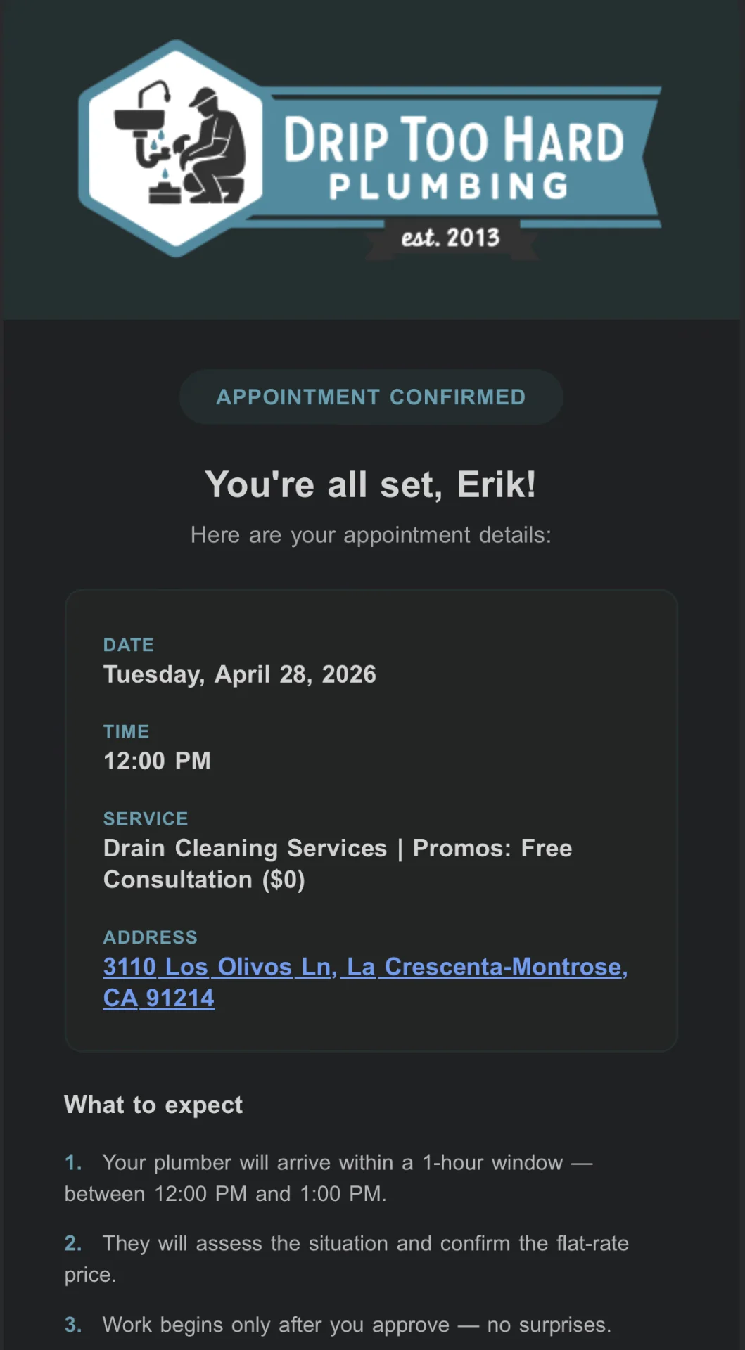 Email you get after successful scheduling